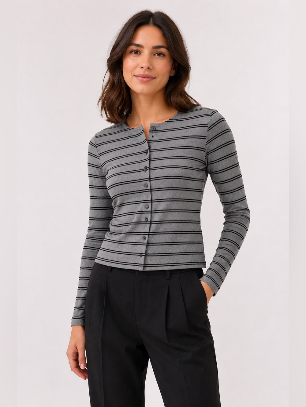 Le Lis Gray Black Striped Button Front Cardigan Top NWT Size Small